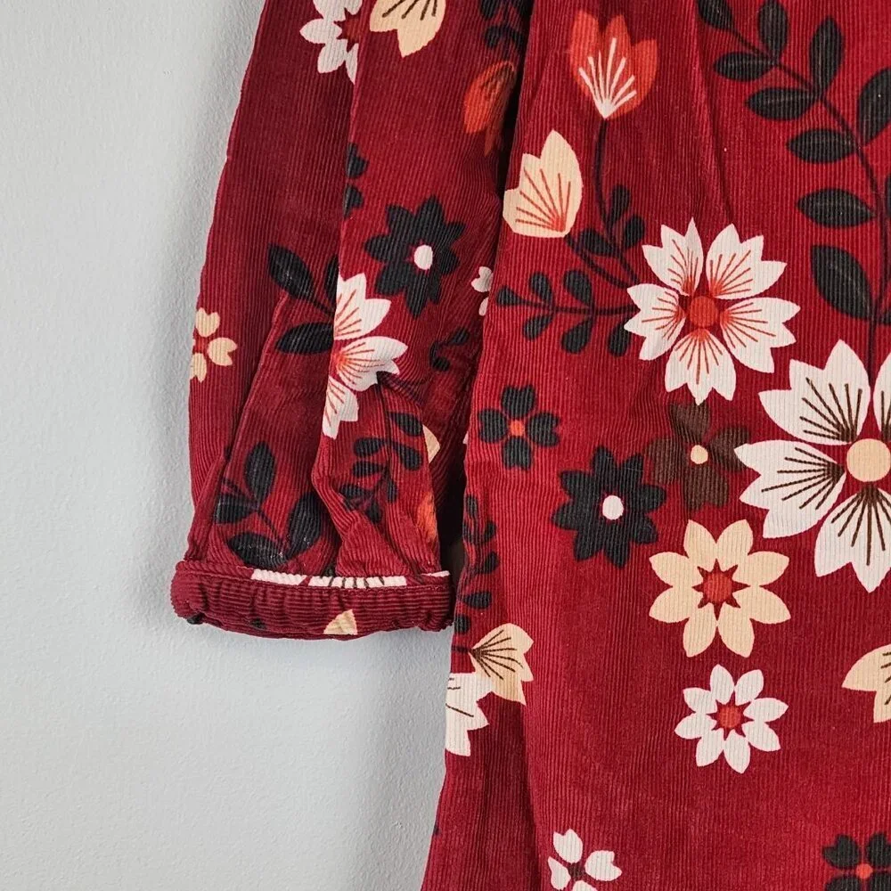 Gap dress 4T girls soft corduroy floral long sleeve fall burgundy red boho